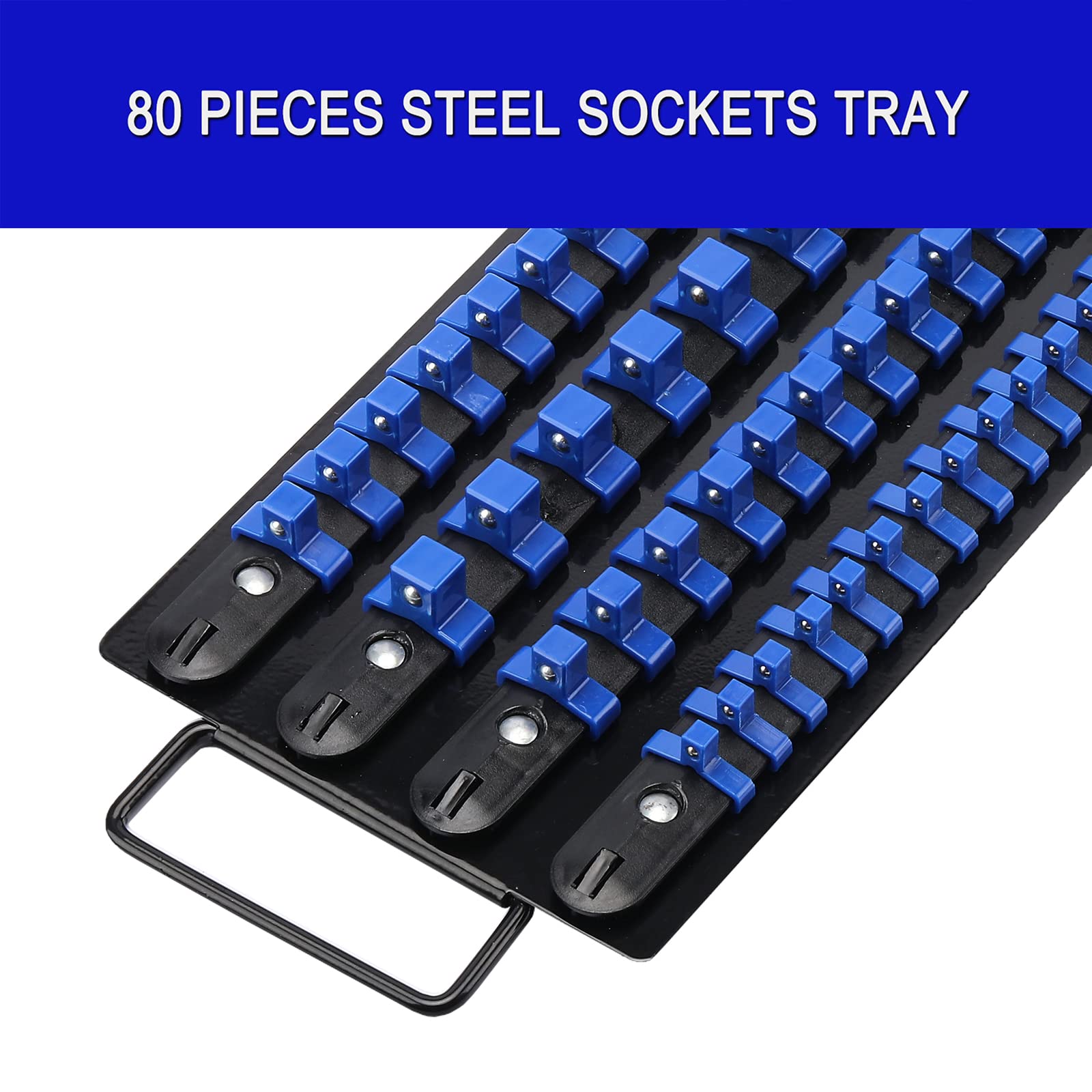 80-Piece Portable Socket Organizer Tray, 1/4-Inch, 3/8-Inch, 1/2-Inch,Heavy Duty Socket Rail
