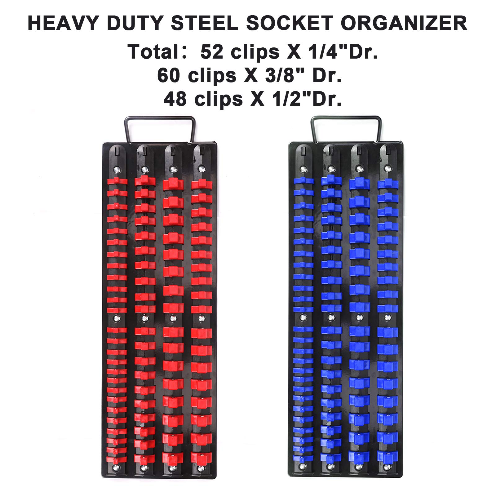 80-Piece Portable Socket Organizer Tray, 1/4-Inch, 3/8-Inch, 1/2-Inch,Heavy Duty Socket Rail